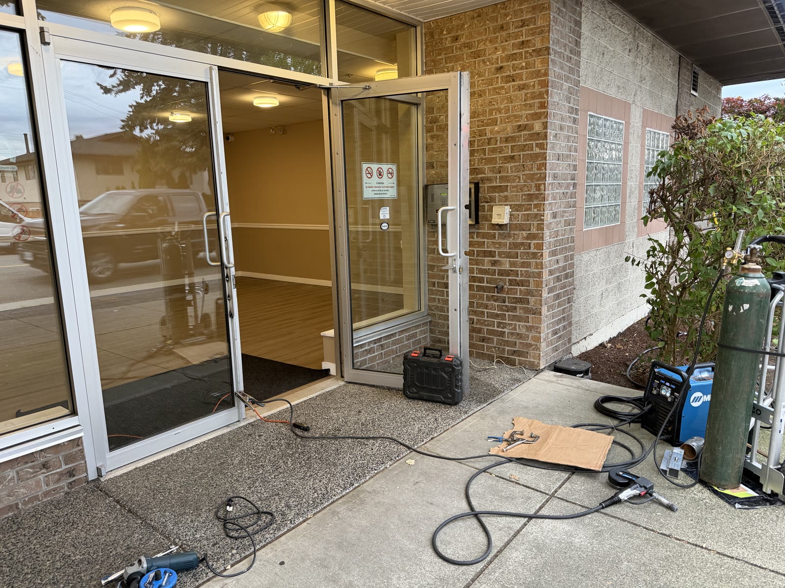 Lobby door reinforcement on site after a break-in