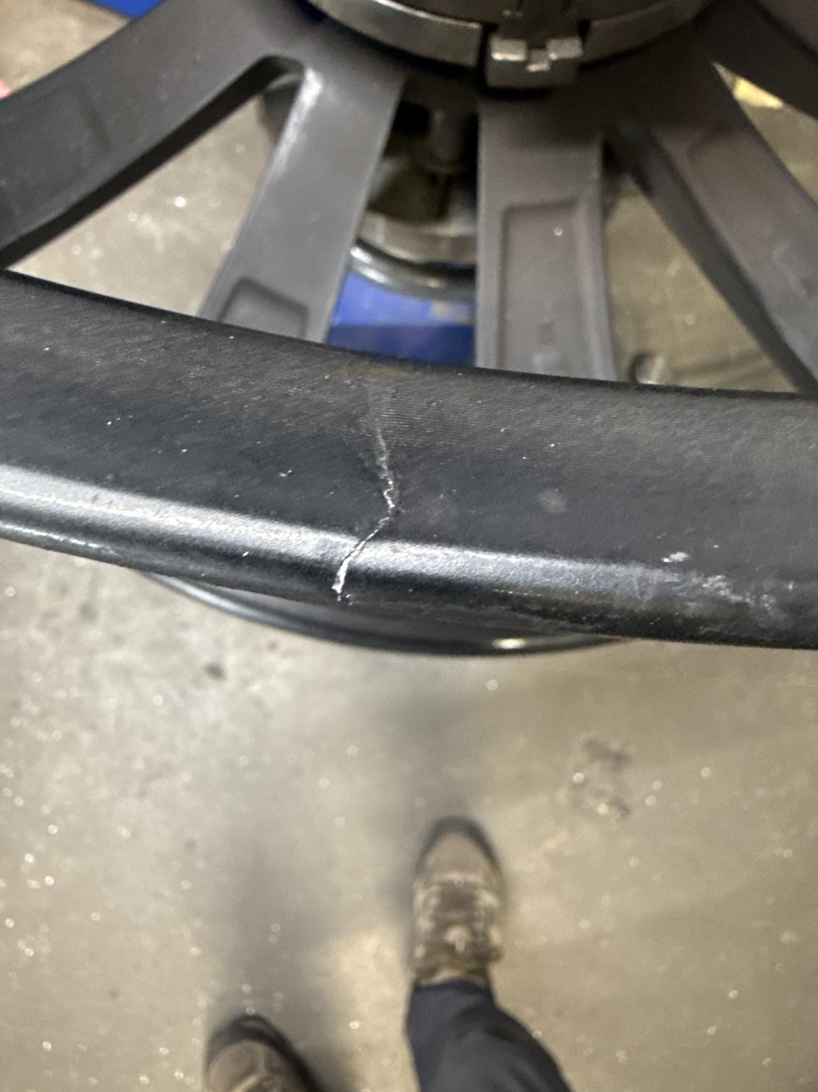Damaged wheel rim close-up before welding