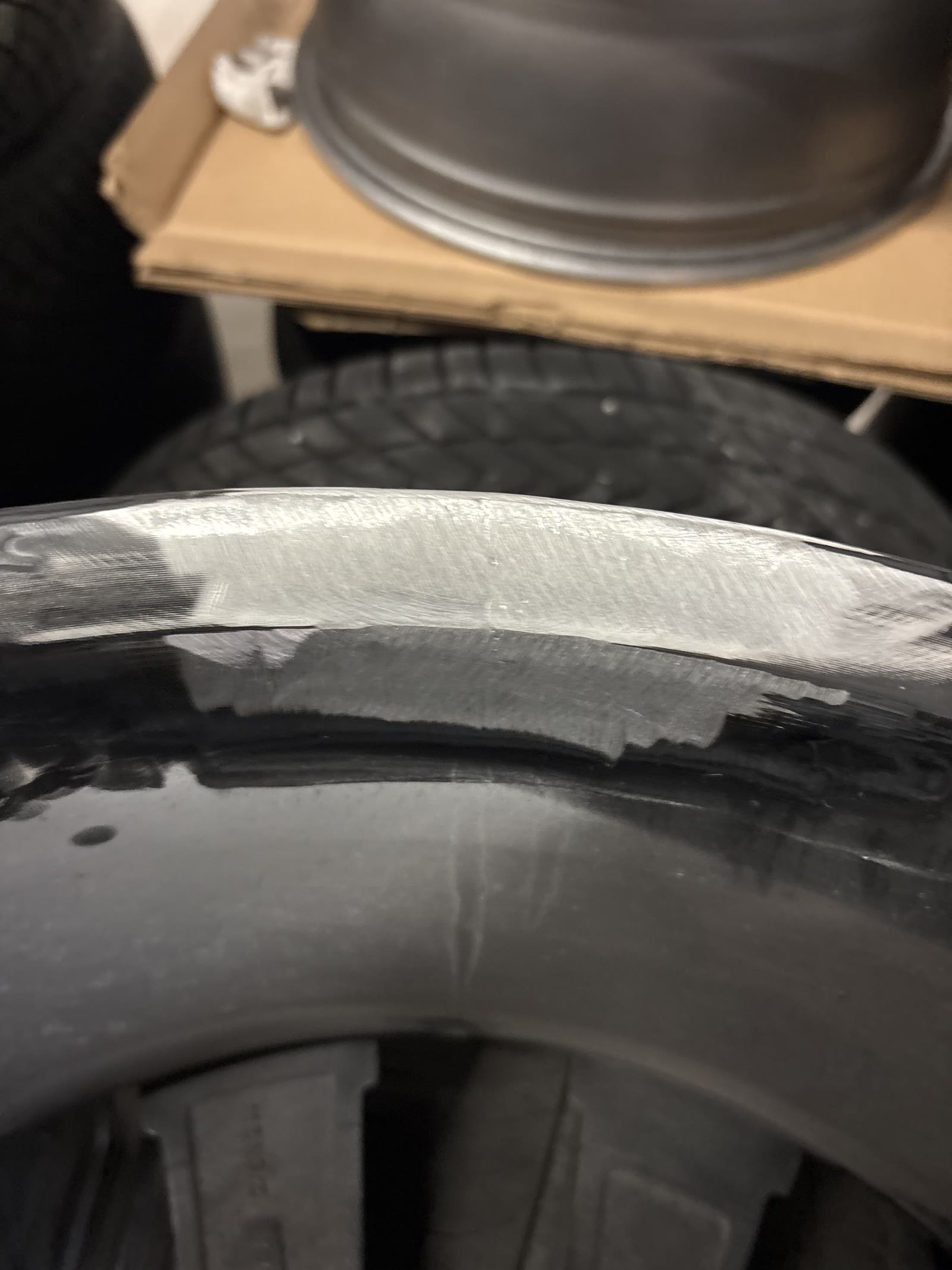 Completed wheel rim repair ready for service